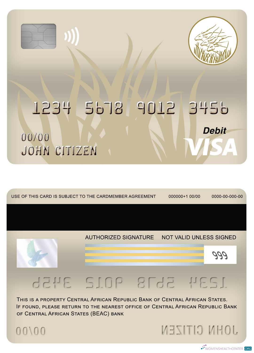 Download Central African Republic Bank of Central African States (BEAC) bank visa debit card Photoshop template